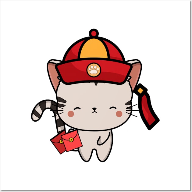 Cute Tabby Cat ready for lunar new year Wall Art by Pet Station